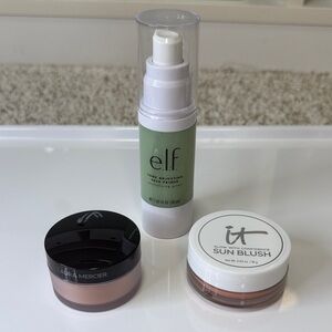 Makeup Base and Glow Bundle-Elf Primer, Laura Mercier Powder &      IT Sun Blush